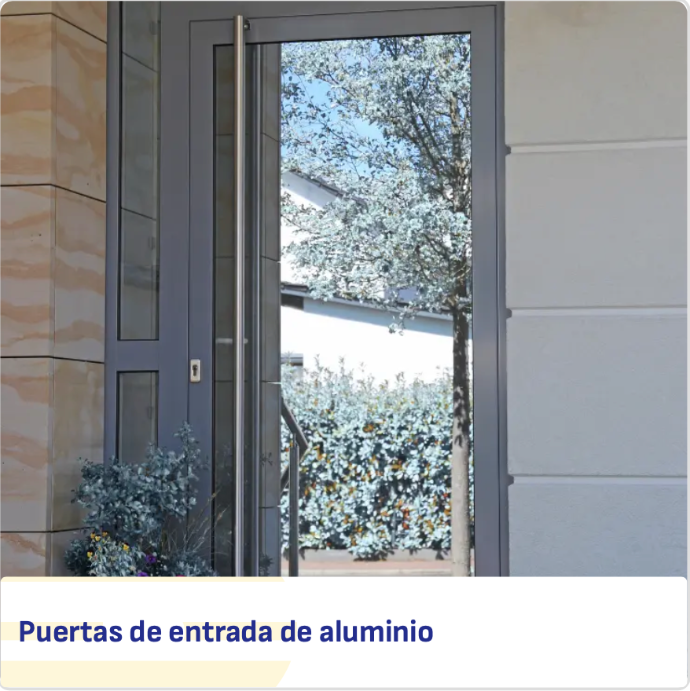 Puerta de entrada de aluminio gris con acristalamiento vertical