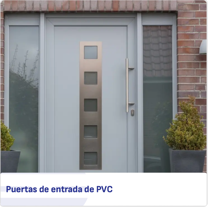 Puerta de entrada de PVC blanca con panel decorativo y cristal