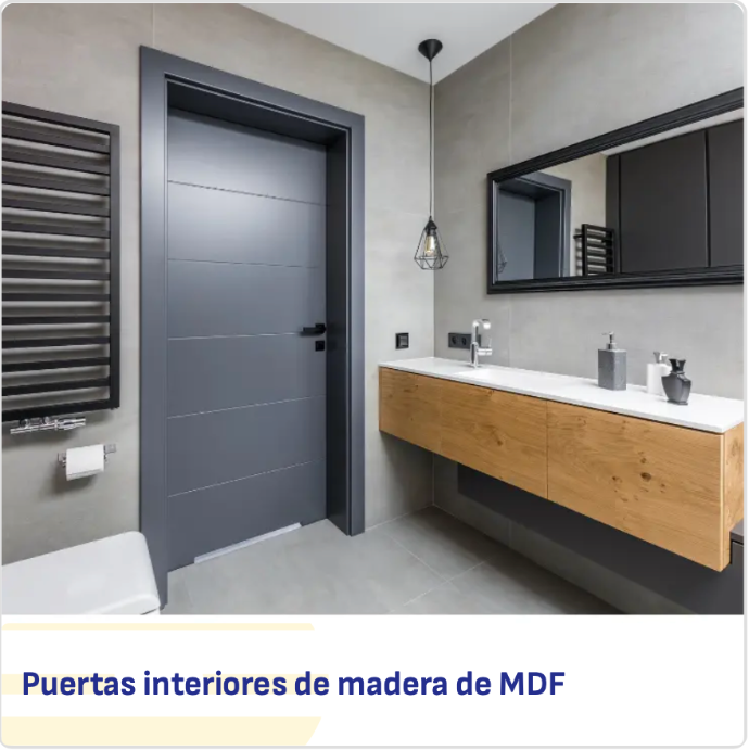 Puertas interiores de madera MDF Puerta interior de madera MDF color gris en baño con mueble de madera natural
