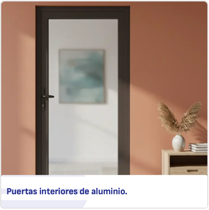 Puertas interiores de aluminio Puerta interior de aluminio con acristalamiento, marco oscuro en pasillo con pared color terracota
