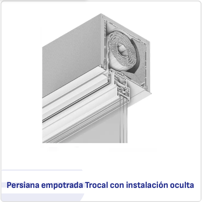 Persiana integrada Trocal con montaje escondido Corte de persiana integrada Trocal con montaje escondido, sin elementos visibles