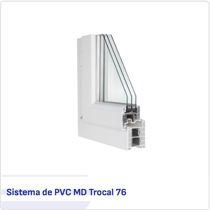 Corte de perfil de PVC MD Trocal 76 con triple acristalamiento