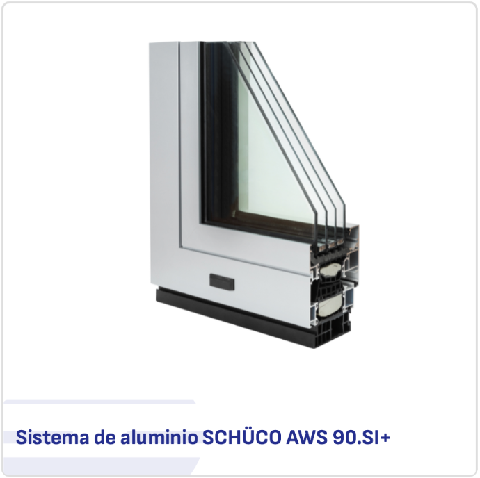 Corte de perfil de aluminio SCHÜCO AWS 90.SI+ con rotura de puente térmico y triple acristalamiento