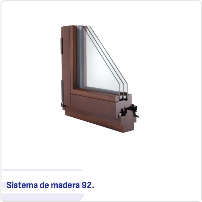 Sección de perfil de ventana de madera laminada de 92 mm con triple acristalamiento