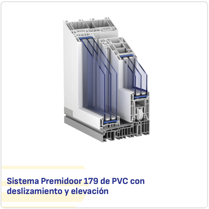 Sección del Ventana corredera elevadora de PVC Premidoor 179 con triple acristalamiento