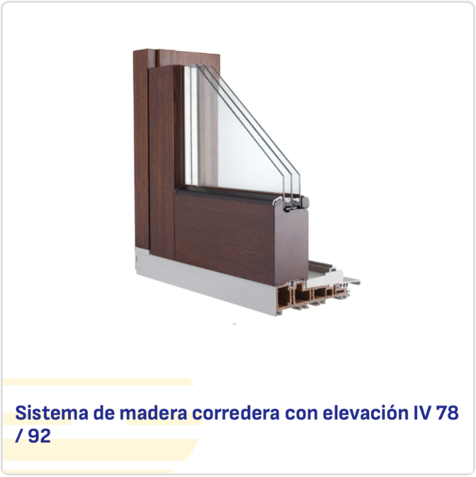 Ventana corredera elevadora de madera laminada IV 78/92 en acabado nogal oscuro