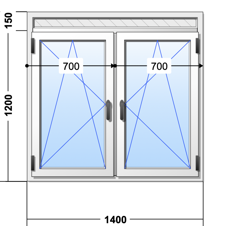 Ventana PVC 1400x1350,Con Persiana, Color	Blanco  Triple cristal Planistar Sun Plus 4/12/4/14/4 con gas Argón    2 hoja oscilobatiente