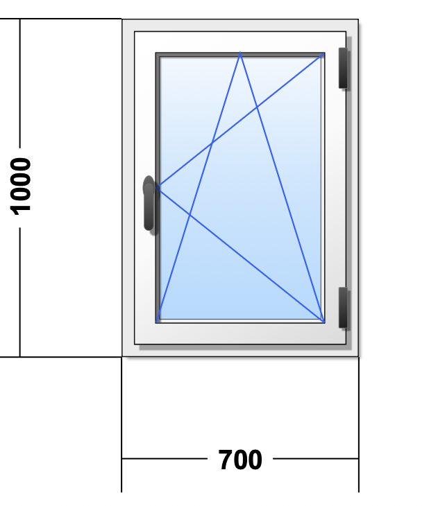 Ventana PVC 700x1000, Izquierda Color Blanco,  Triple cristal, Planistar Sun Plus 4/12/4/14/4 con gas Argón,    Hoja oscilobatiente