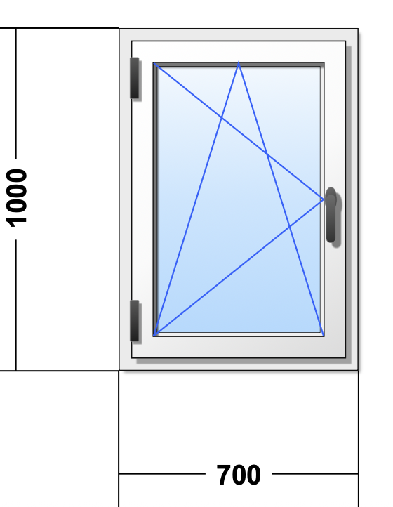 Ventana PVC 700x1000, Derecha,  Color Blanco,  Triple cristal, Planistar Sun Plus 4/12/4/14/4 con gas Argón,    Hoja oscilobatiente